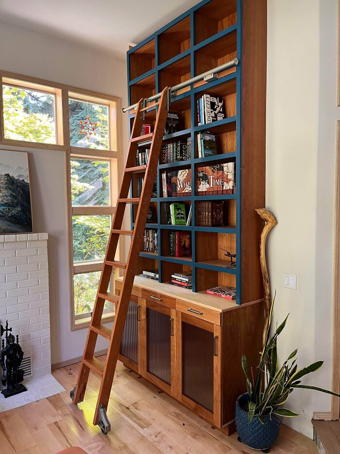 "I Built A 13ft Tall Bookcase And Library Ladder"