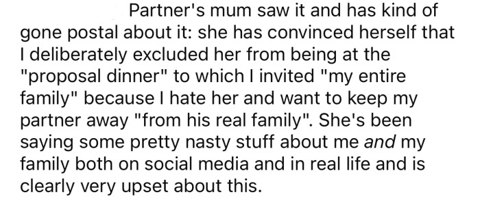 The OP's SIL posted photos and video of the proposal to social media, and when OP's future MIL saw it she 