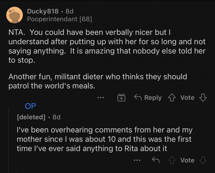 This was the first time OP stood up for herself.