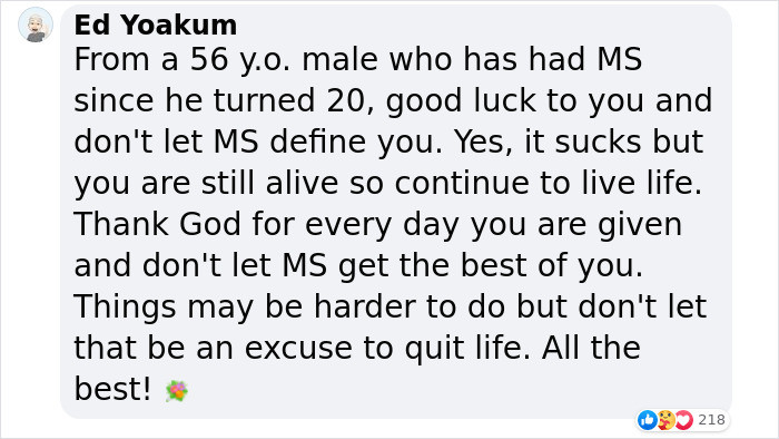 Fellow MS patients encouraged Christina to keep doing what she loves.