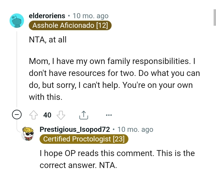 The OP's on her own with this