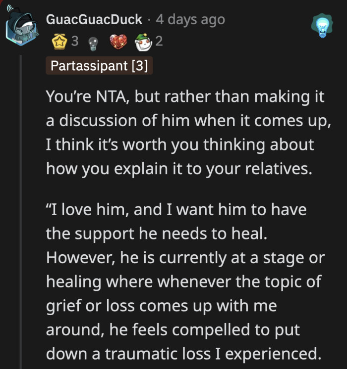 An emotionally intelligent Redditor gave OP some advice on how she can broach the subject with their family.