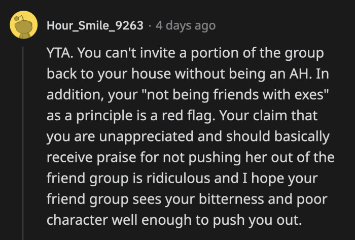 Some thought OP was the a**hole and his rule of not being friends with his exes is suspicious
