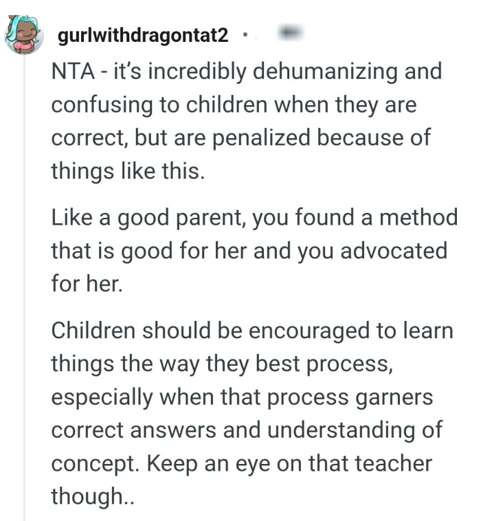 The OP found a method that is good for his daughter