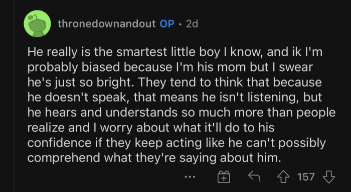 OP is worried that it might affect her son's confidence.