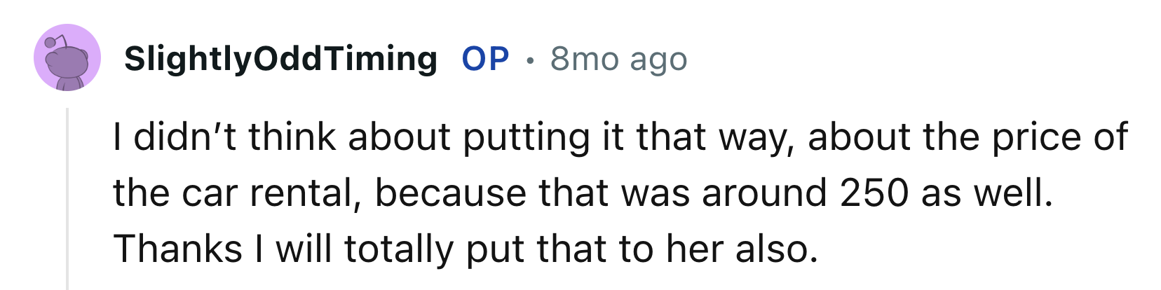 OP Reveals The Price Of The Car Rental