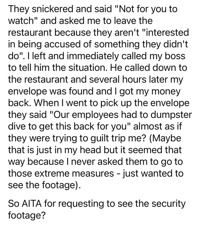 OP doubted the way she handled things, which pushed her to consult with the Reddit community.