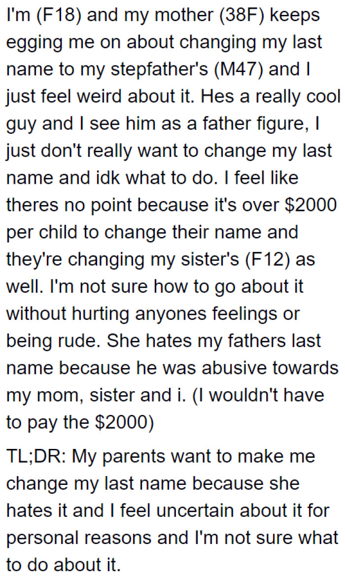 Her mother believes that it's rude to her stepfather if she doesn't.