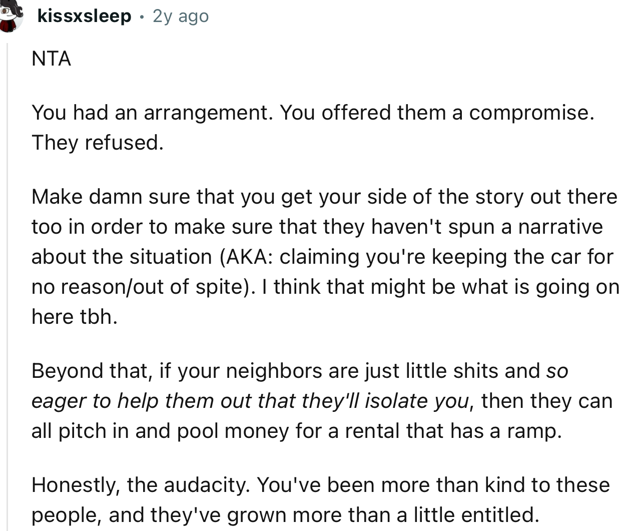 “NTA. You had an arrangement. You offered them a compromise. They refused.”