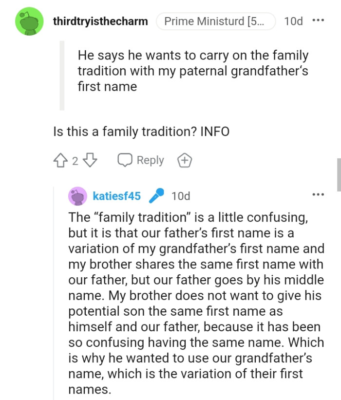 The Family Tradition Thing Is a Little Confusing to the OP
