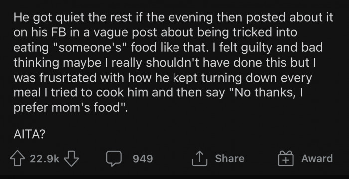 The husband even posted about it on social media, which made OP doubt her actions.