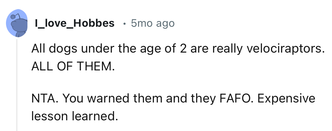 “ All dogs under the age of 2 are really velociraptors. ALL OF THEM.”