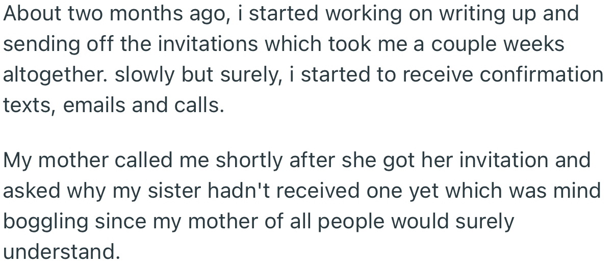 OP’s mom was upset that she didn’t send a wedding invitation to her sister