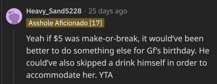 If there was something really important on the line, OP could've made a different choice to make the birthday special