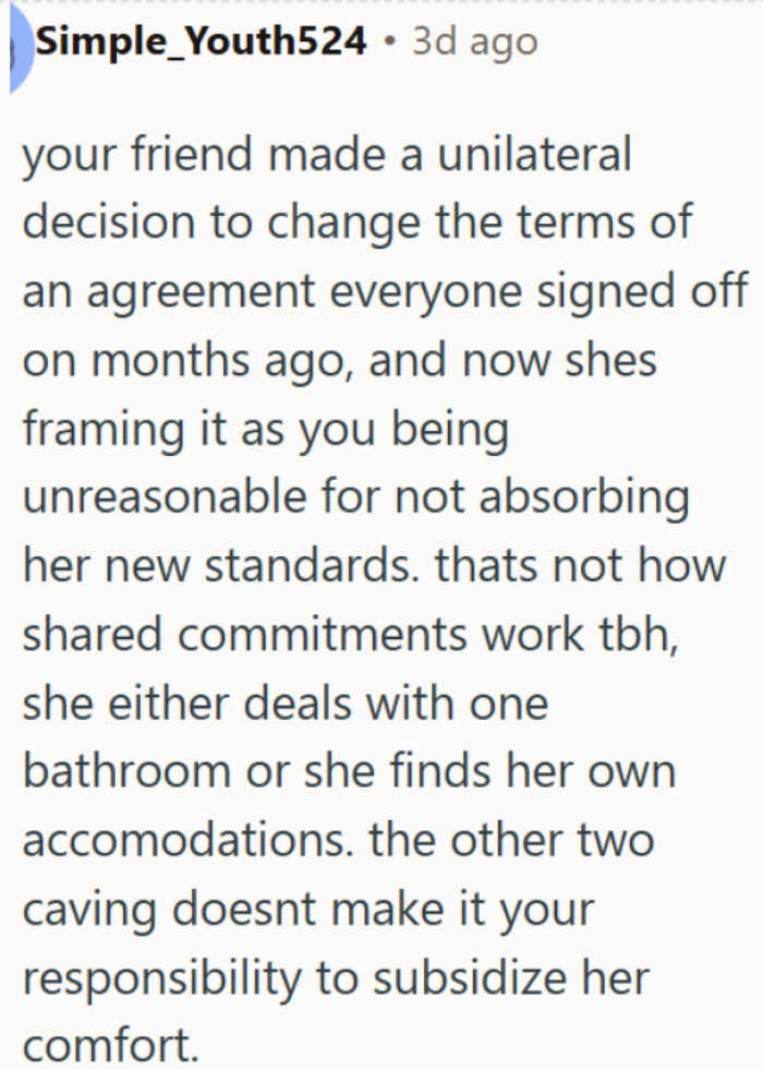 She upgraded her own standards and expects the rest to absorb the cost