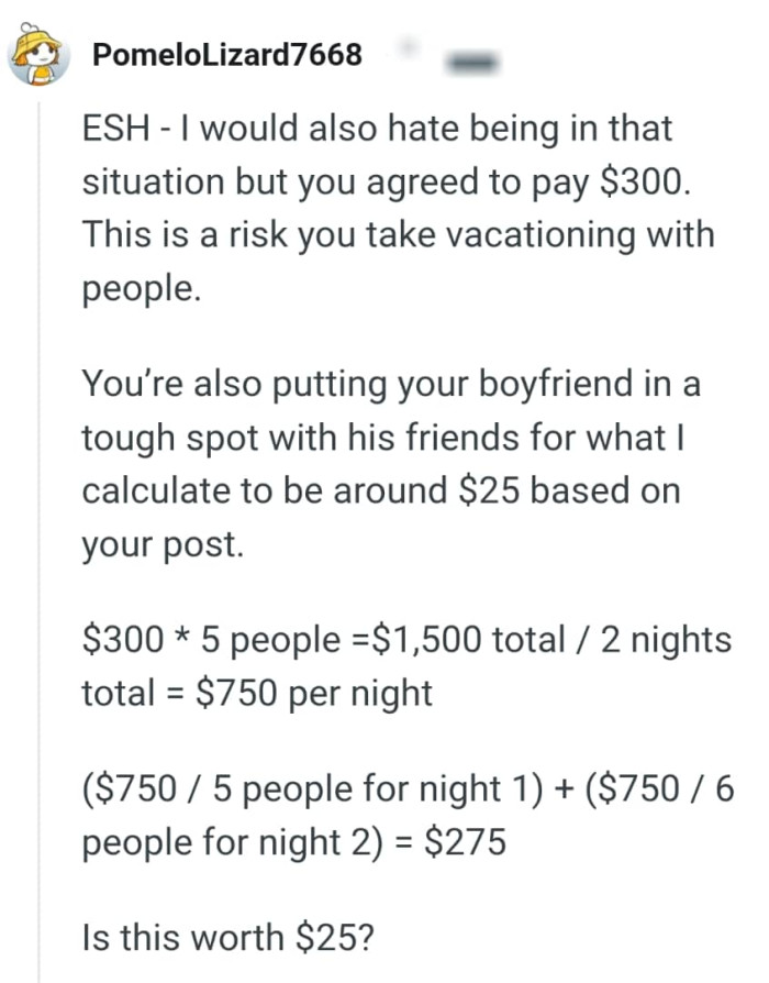 The OP is putting the BF in a tough spot