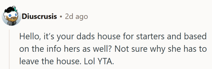 This take keeps it blunt, noting that asking someone to leave their own house is a stretch no matter how awkward the moment felt.