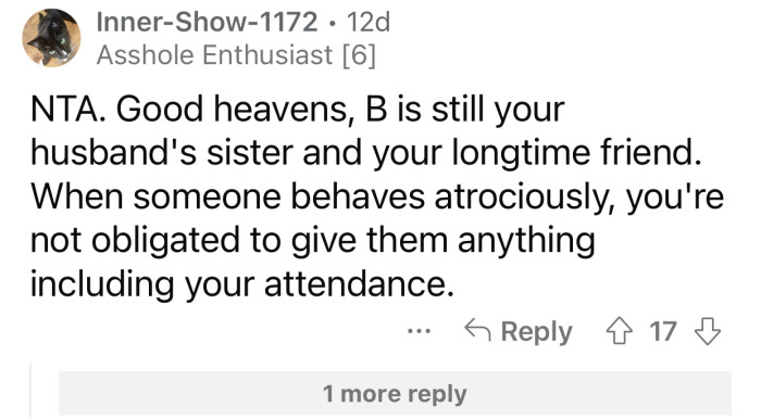 OP was under no obligation to attend that wedding.