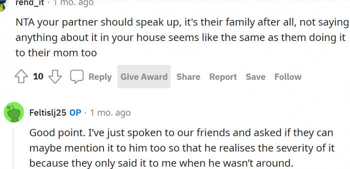 Partner needs to speak up and protect their mother