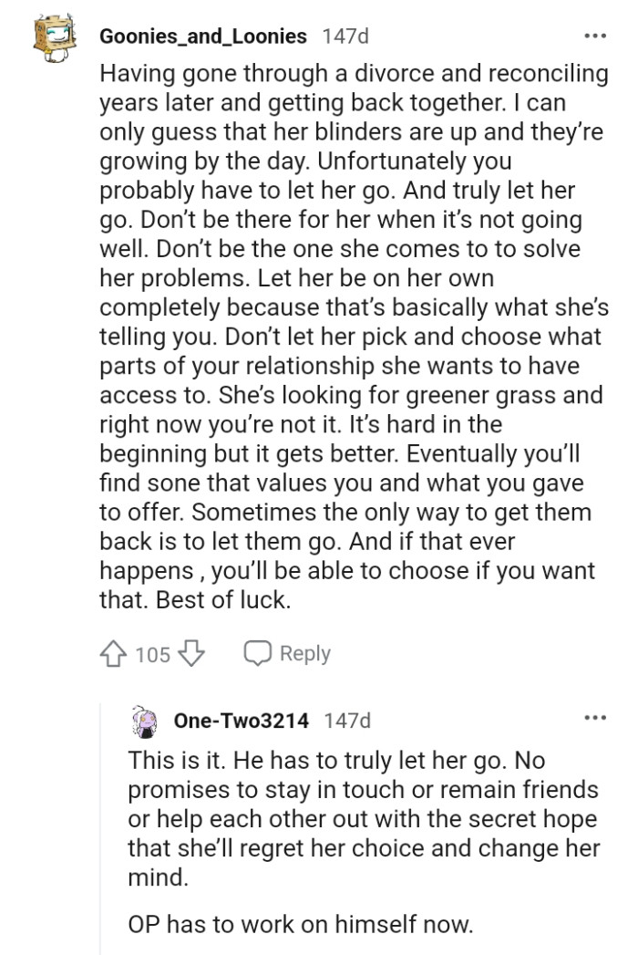 She's looking for greener pastures and the OP's not it