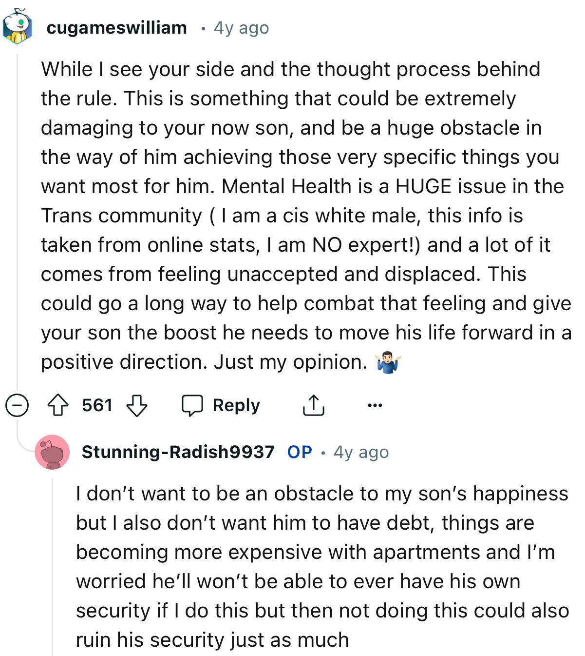 An interesting exchange between OP and a commenter