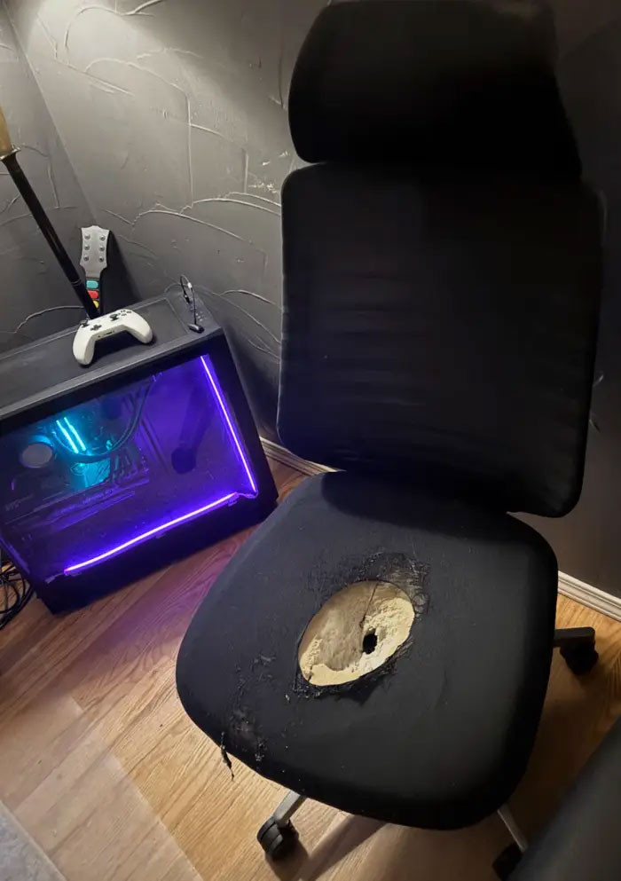 "My Husband’s Vile Gaming Chair That He Refuses To Part With"