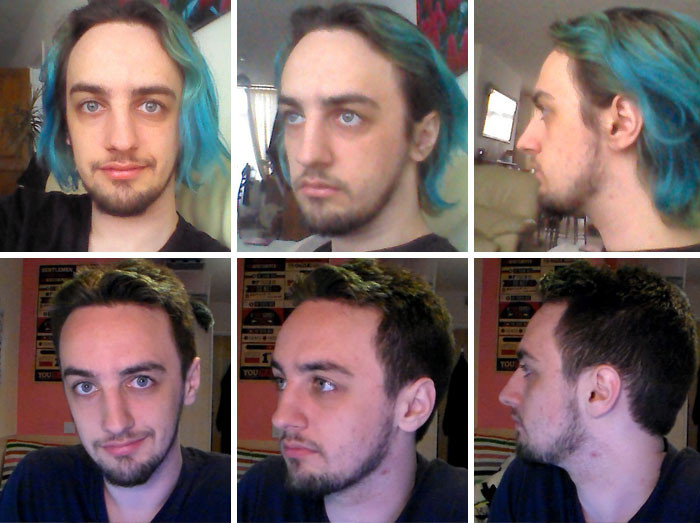 "Me Before And After A Haircut"
