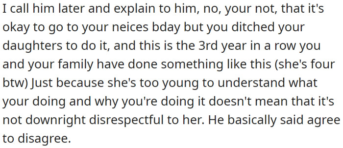 But his poor effort to do something and show other people that he cares about his daughter was even worse, so OP had to react: