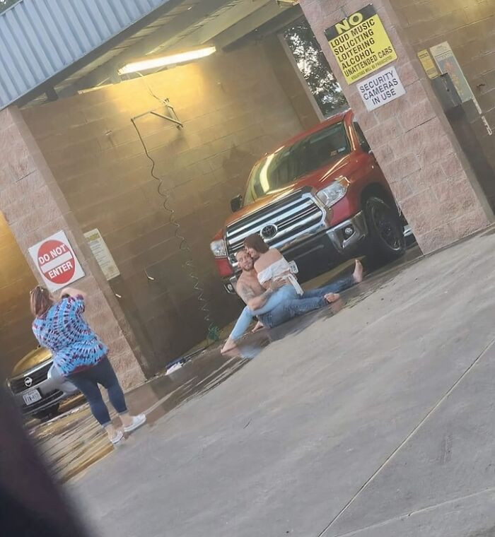 "When You Do Your Engagement Photos At The Car Wash"