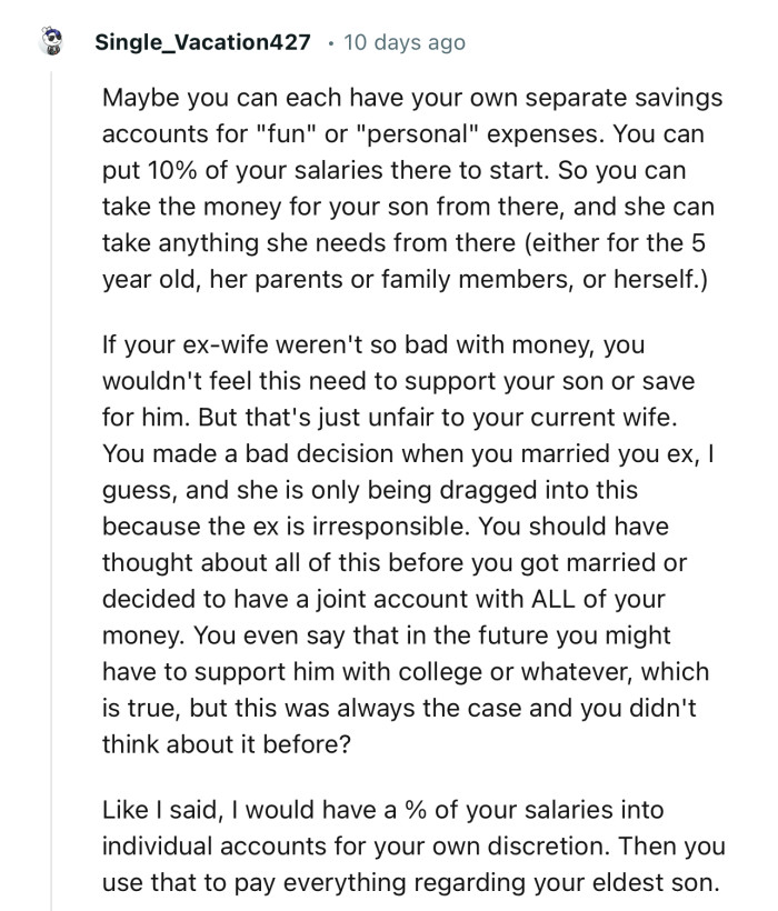 “I would have a percentage of your salaries into individual accounts for your own discretion.”
