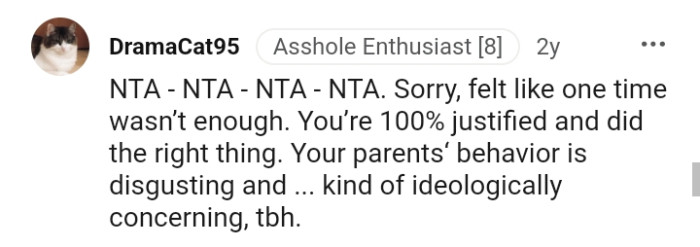 The OP's parent's behavior is disgusting