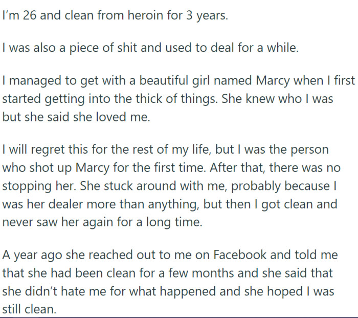 OP has been clean for 3 years. But his history still haunts him