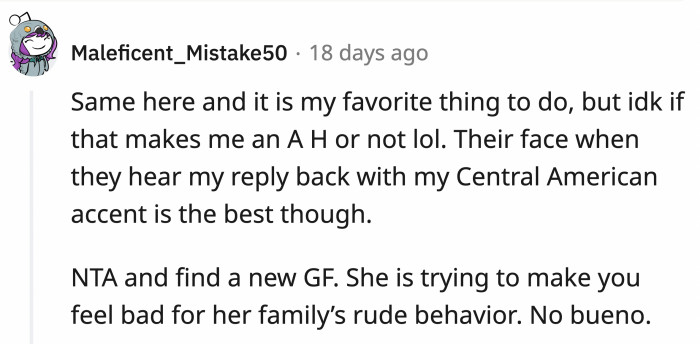 Lara is ashamed of her family's rudeness, and instead of apologizing, she is now blaming OP for it. Well done.