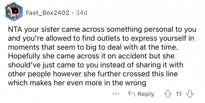 OP is allowed to find outlets to express herself.
