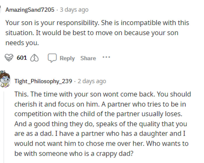 Many people quickly told him that his son is his son and not hers, so it's his responsibility to choose wisely who is in their lives.