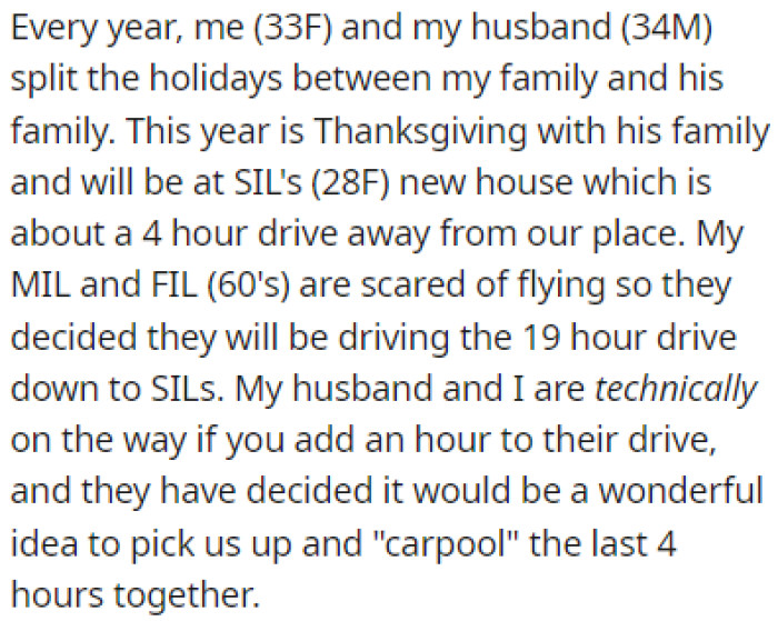 OP and her husband split the holidays between their families every year