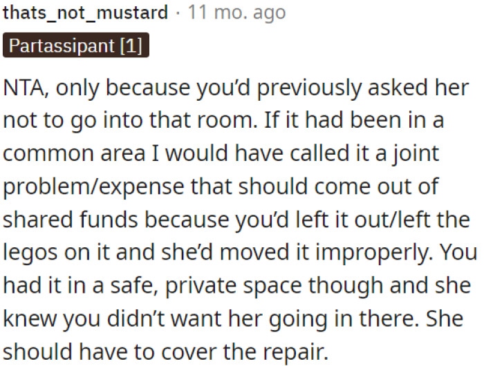 She should be responsible for covering the repair cost.