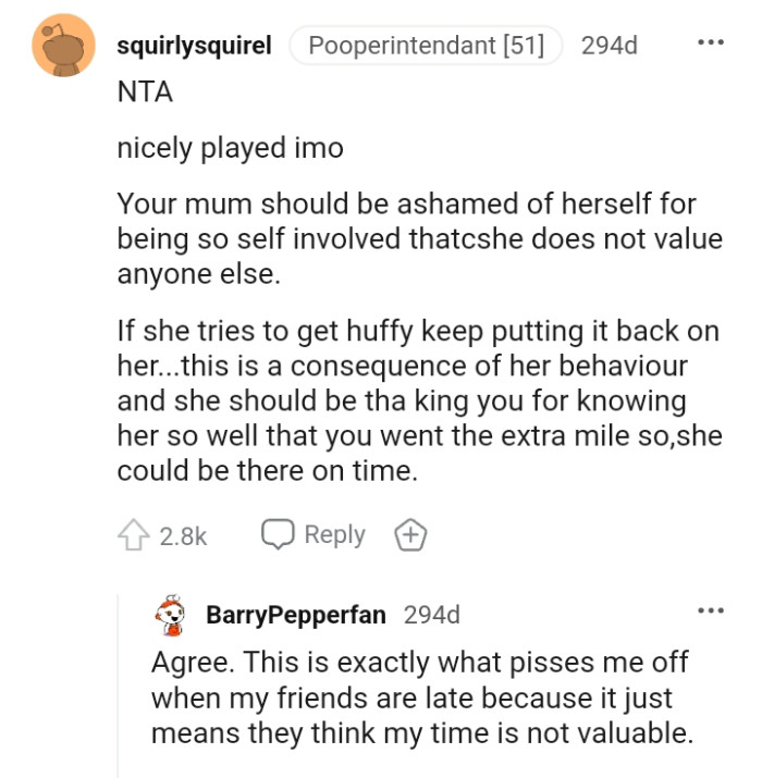 This is a consequence of her behavior