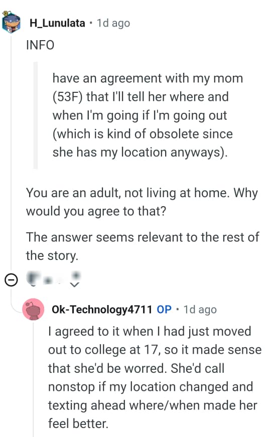 The OP shares why she agreed to it
