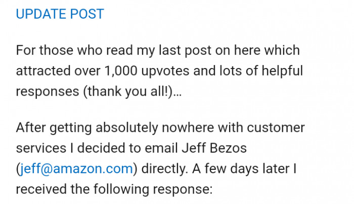 Max sent an email to the CEO of Amazon, Jeff Bezos