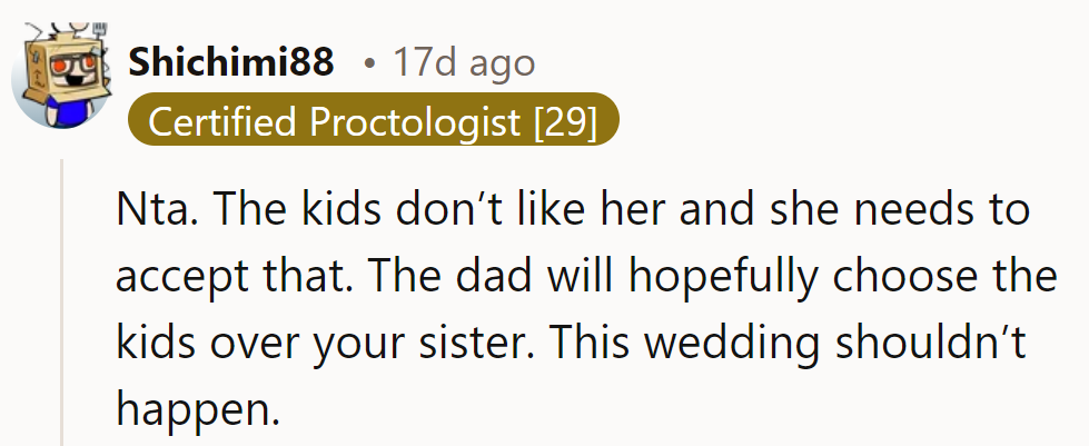 NTA. If the kids don’t like her, the dad might choose them over Kate. Wedding rethink?