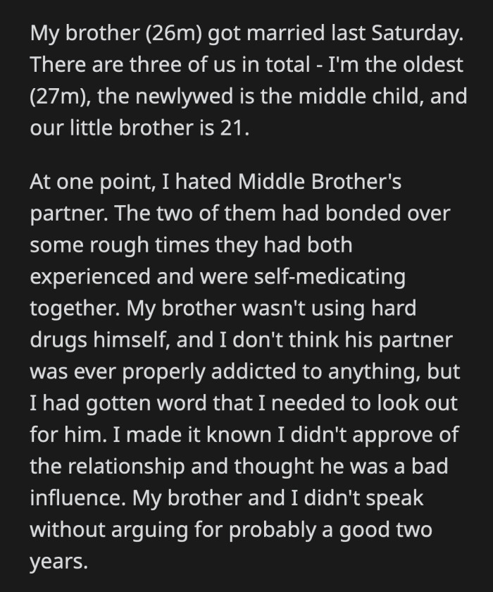 She had an issue with his speech during their wedding, which mostly focused on his feelings about OP and barely mentioned her