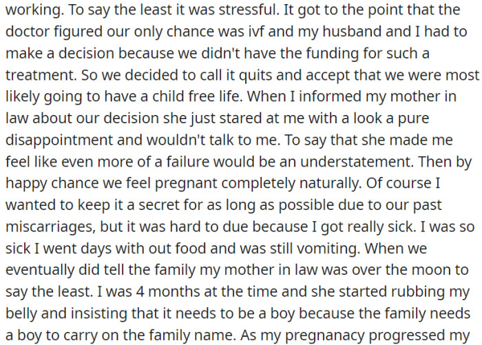 After a long and emotionally challenging journey with infertility, OP and her husband had to give up on fertility treatments due to financial constraints.