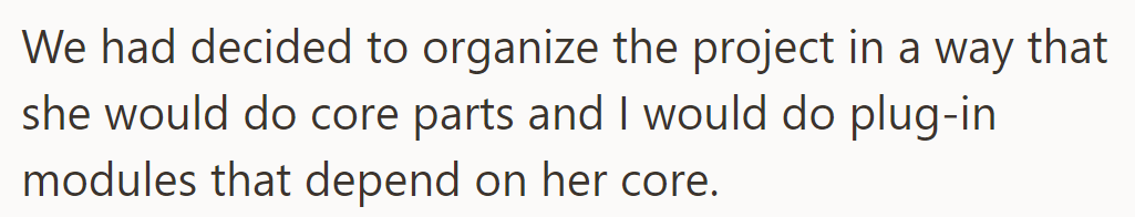 She handles core parts; he works on plug-in modules.