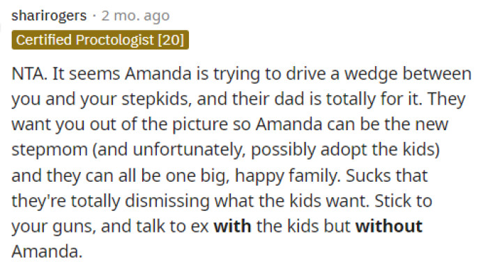 This is absolutely how it seems, and we just hope that OP can step in and do what she needs to do with the kids while having Amanda step out of it.