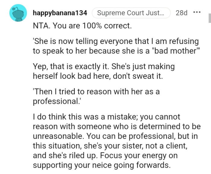 OP's sister is just making herself look bad