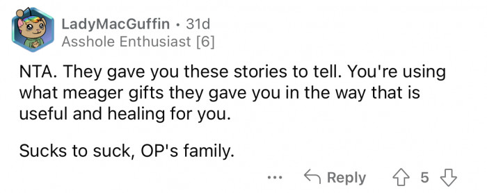 “Sucks to suck, OP's family.”
