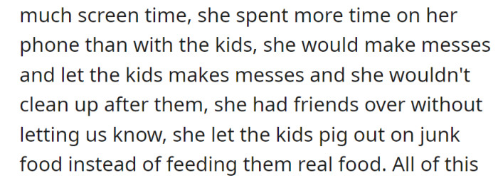 Nanny problems: excessive screen time, neglectful supervision, messy habits, unannounced guests, and poor food choices for the kids.