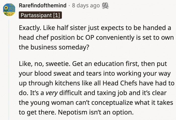 Passion does not make a head chef, and neither does nepotism.