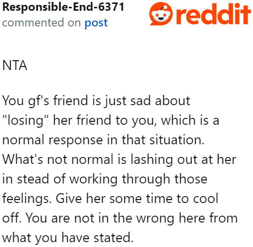 Redditors Tell the OP That This Attitude Stems from Sadness. Maybe She Felt That He Stole Her Friend from Her.